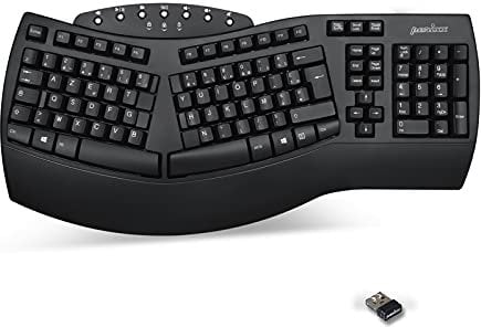 Perixx PERIBOARD-612, Grand Clavier Ergonomique sans Fil, Connexion 2.4Ghz et Bluetooth 4.0 pour Windows et Mac – Noir, AZERTY