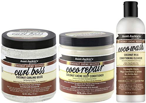 Aunt Jackies Coco Curl Boss426g, Coco Repair Conditioner 426g & Coco Wash 355ml
