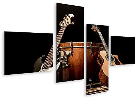 islandburner Bild auf Leinwand Musikinstrumente Bass Drum Barrel Akustische Gitarre Bassgitarre Schwarzer Hinte Bilder Wandbilder Poster