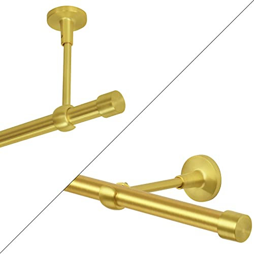 Gardinenstange 1 läufig Vorhangstange 19mm Gold-Matt Messing Antik Vintage-Look Retro-Stil 120 Endkappe Wand/Deckenbefestigung