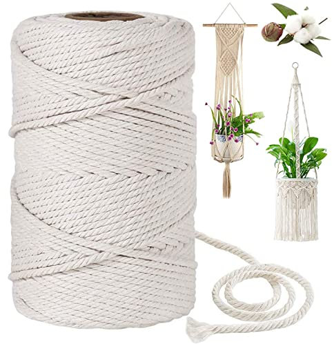 Dingzhao Cordon macramé 3 mm, 4 mm, 5 mm corde en coton tressé Décoration murale pour bricolage, cintres de plantes, travaux manuels, tricot (5 mm x 50 m)