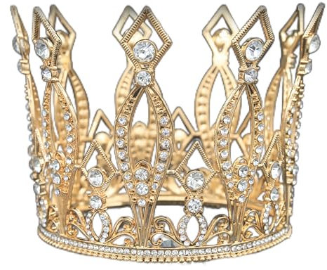 Goldfarbene Krone, Vofler Kuchen-Topper Barock Königin Hohe Tiara Kristall für Frauen Damen Mädchen Braut Prinzessin Geburtstag Hochzeit Festzug Abschlussball Homecoming Halloween Hexe Kostüm Party