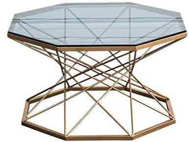 XBSLJ Table Basse Octogonale Translucide Table Basse en Verre en Fer forgé, Plateau en Fer forgé Artisanal de Cuisson en métal Professionnel, Convient au Salon, Petit Appartement, hôtel, 2