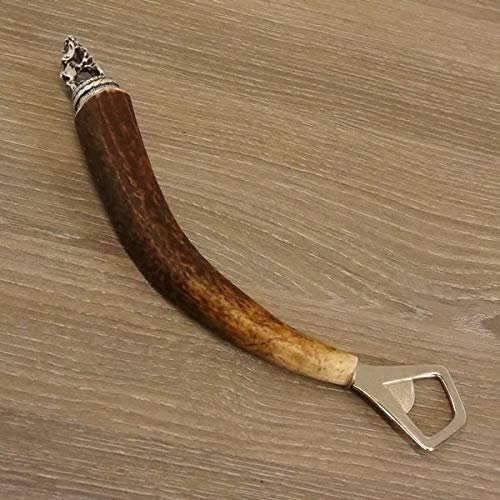 GTK - Geweihe & Trophäen KRUMHOLZ Flaschenöffner mit Hirsch Geweih Stange Hirschhorn Griff mit Endkappe Verzierung Hirsch stehend GL23cm #27.19.7.13