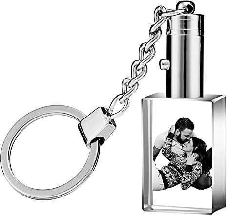 Cristal Porte-clés Personnalisables Photo,Porte-clés Personnalisé avec lumièr pour Mariage Anniversaire Anniversaire Noël,Cœur