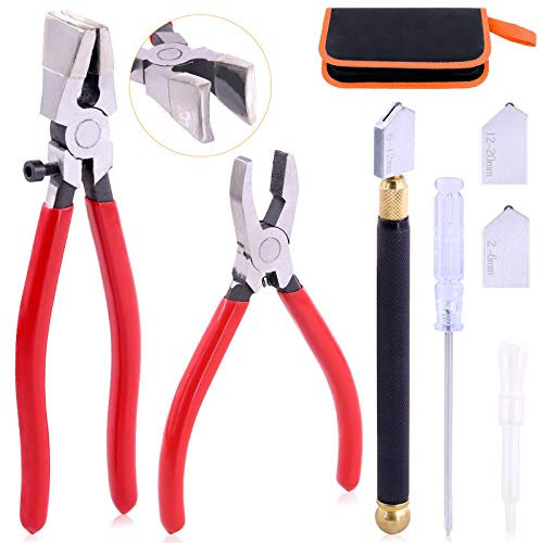Rustark, set di 3 pinze per la corsa in vetro e taglierina di classe, strumento per il taglio di vetro resistente con punta in gomma, ideale per vetrate, mosaici, fusione, rottura