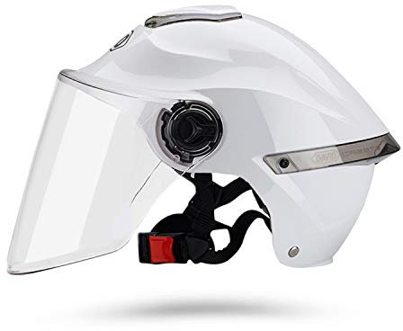 Galatée Halbhelm Für Erwachsene Mit Visier, 709abs-Schale Kombiniert Mit Eps-Pufferschicht, Belüftetem Und Herausnehmbarem Innenfutter Für Besseren Schutz Beim Fahren(Weiß, Transparente Linse