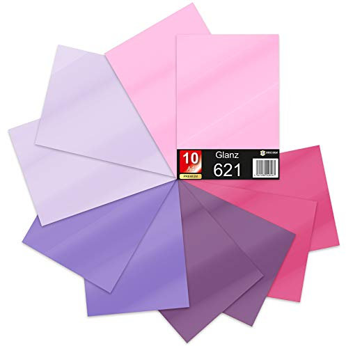 10 x Din A4 Bögen Plotterfolie 621/631 Selbstklebende Folie im Set Vinyl zum Plotten DIY Bastelfolie Sticker Beschriftung Aufkleber 29,7x21cm (Lilatöne matt, 10er Set)