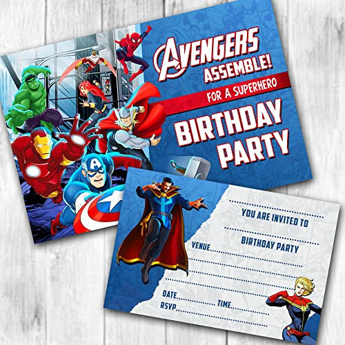 Superhero Party Invitations Birthday Invites (WRITE ON) Packs. (Pack of 15)