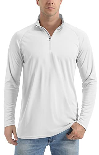 TACVASEN Herren UV Shirts Langarm mit 1/4 Zip Atmungsaktiv Sonnenschutz Outdoor Wasser Fishing Oberteil Rash Guards, Weiß, L