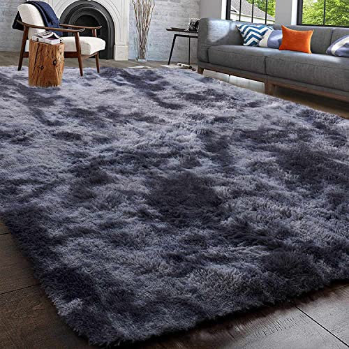 GISIONLARI Hochflor Teppich Wohnzimmer Shaggy Modern Teppich Schlafzimmer Flauschig Weich Teppiche für Schlafzimme Kinderzimmer (Schwarz grau, 160 x 200 cm)