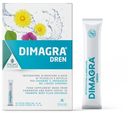 PromoPharma Dimagra Dren - Integratore Alimentare - con Betulla e Pilosella - Per drenare i liquidi in eccesso e depurare l’organismo - 20 stick pack da 15 ml
