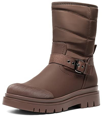 DREAM PAIRS Stivali da Neve da Donna con Suola Spessa Stivali Invernali con Pelliccia Caldo Scarpe Boots All'aperto Comodi,Size 37,Marrone,SDSB2202W-E