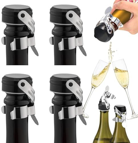 XGAGHB Flaschenverschluss, 4 Stück, Auslaufsicherer Weinstopfen, Vakuumversiegelter Champagnerstopfen, Edelstahl, Stainless Steel, Kegelstumpfförmig