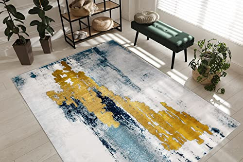 rugsx Exklusiv Emerald Teppich Glamour – Stilvoll, Vintage Blau/Gold 120x170 cm Modern Teppich für Wohnzimmer