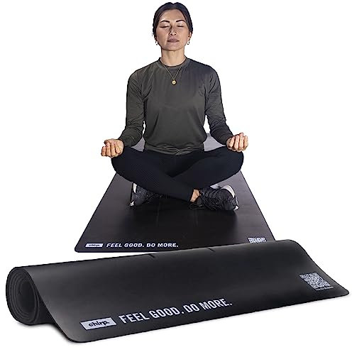 Chirp Dehnbare dicke Trainingsmatte für Yoga und Heimstudio, große, rutschfeste Fitnessmatte für Pilates-Workout, strukturierte Stretching-Matte, Bodenschutz für Krafttraining – 183 x 68 cm – Schwarz
