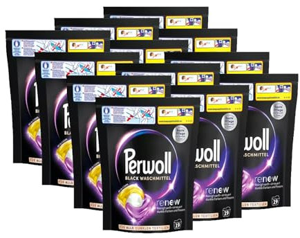 Perwoll Renew Caps Schwarz & Faser Waschmittel (12x19 Wäschen), sanft reinigende All-in-1 Waschmittel Caps zur Farbauffrischung und Faserglättung bei schwarzer & dunkler Wäsche