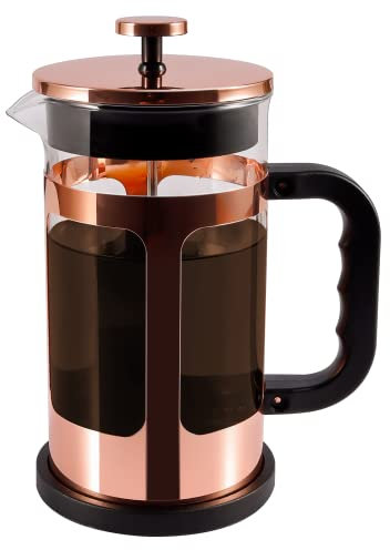 RealPero French Press Coffee Tea Maker, Upgrade Heat Cold Resistant Thickened Glass with 4 Level Stainless Steel Filtration System Brew Coffee & Tea, BPA Free, Large 1000ml 34oz,Rose Gold