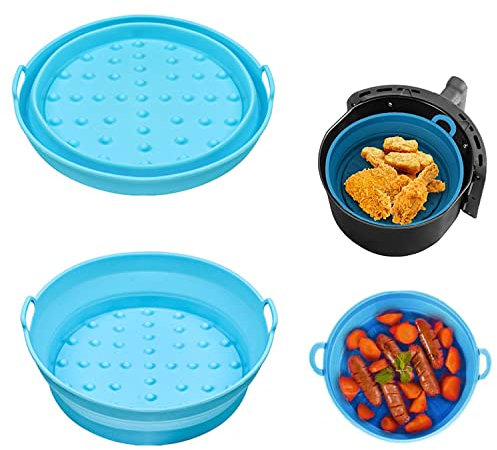 LYPER 2Pcs Foldable Air Fryer Silicone Liners, 7.6inch Reusable Silicone Airfryer Pot Replacement Baking Tray Pan Basket Insert Replacement of Flammable Parchment Liner Paper for 3-5 QT Air Fryers