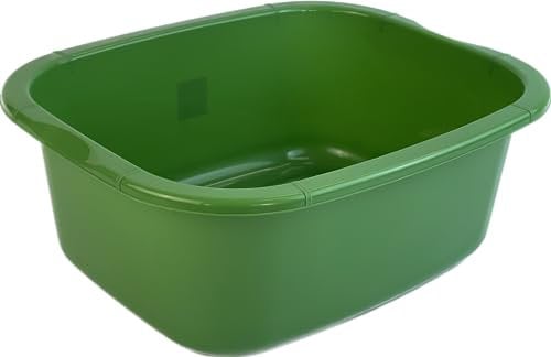 oceanevo® 11 Litres Rectangular Washing Up Bowl Green Basin Mixing Sink Tidy Organizer Large Plastic Kitchen Portable Dish Washtub (Green)