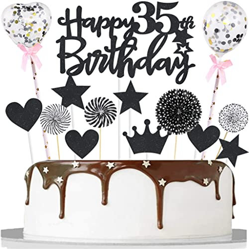 Tortendeko 35 Schwarz 35 Jahre Mann Frau Tortendeko Kuchendeko 35. Geburtstag Schwarz Happy 35th Birthday Tortendeko 35 Kuchenaufsatz 35. Kuchen Topper für 35. Geburtstag Party Kuchen Deko