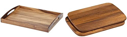Zassenhaus Serviertablett Holz | 53×41×7cm | Teetablett & Frühstücksbrettchen Holz | 2er Set | aus nachhaltiger Akazie | Brotzeitbrett | pflegeleicht | robust | 28 x 20 cm