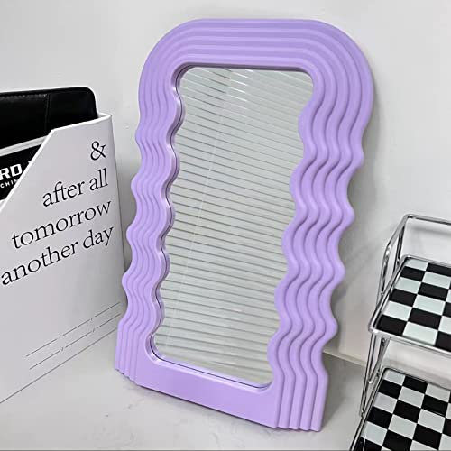 UYSELA Wandspiegel für Badezimmer,unregelmäßiger wellenförmiger Wellenspiegel,Desktop-Wellenspiegel,modischer Schminkspiegel für Wohnzimmer,Schlafzimmer (Farbe: Lila)