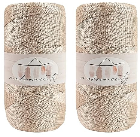 Makromecity Makramee Garn 2mm x 230m Premium Polyester Macrame Cord Polypropylene Yarn für Handwerk Wohndekorationen Platzteller Umhängetasche Handtasche Runner (Latte, 2 Strang)