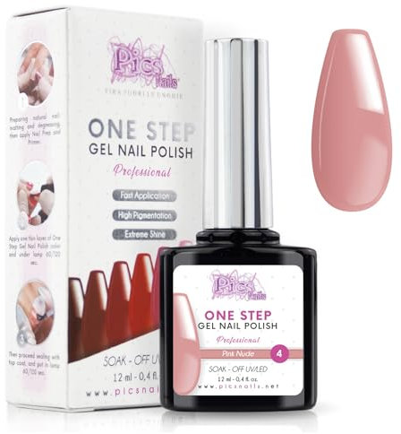 One Step Gellack Nagellack UV/LED One Step 12 ml - Rosa Nude - UV Gel Nagellack - Glänzende Nägel Mit oder Ohne Basis und Top Coat