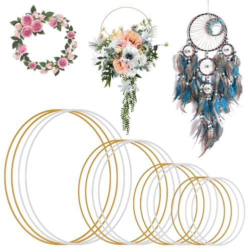 16 Metallringe zum Basteln - Drahtringe, Deko Ringe, Makramee Zubehör, Raumfänger Ringe für Traumfänger & Hochzeitskranzdekoration - DIY (8cm/10cm/15cm/20cm)