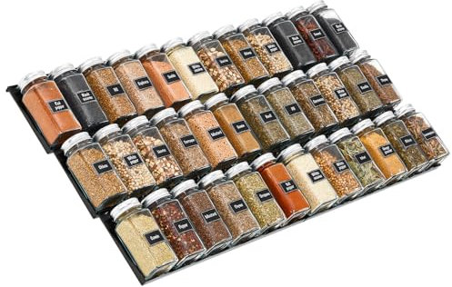 Lifewit Kunststoff Justierbare Gewürzschublade Organizer, Expandable Gewürzregal von 33cm bis 66cm für Küchenspeicher Arbeitsplatte, Schubladenschrank für Gewürze, Sirup, Likör, Pantry, 6 Set Schwarz