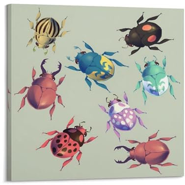 NIZIEE Tierposter, bunte Käfer, dekoratives Gemälde, Leinwand, Poster, 50 x 50 cm