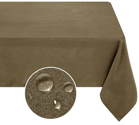 Deconovo Tischdecke Abwaschbar Tischtuch Lotuseffekt Leinenoptik Tischwäsche für Esszimmer Küche Wohnzimmer Garten pflegeleicht Tischdecken Rechteckig Wasserabweisende, 220x130 cm, Ockerbraun, 1 Stück