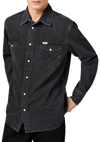 Wrangler Men's Western Shirt, Rinse Black, XXL