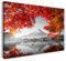 Printistico Leinwandbild (120x80cm) Berg am See, Baum mit roten Ahornblättern - Natur Fotografie, Landschaft, echter Holz-Keilrahmen inkl. Aufhänger, handgefertigt in Deutschland