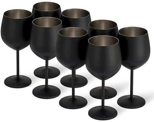 Oak & Steel - 8 Edelstahl Weingläser (540ml) - Schwarz Matte - Robust & Unzerbrechlich - Geschenkset für Geburtstage & Weihnachten, Tischdeko für Halloween