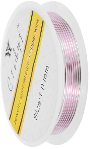 sourcing map Alambre de cobre de calibre 18 de 1 mm para hacer joyas, 1 rollo de alambre de cuentas resistente al deslustre para hacer joyas, suministros de bricolaje (oro rosa)