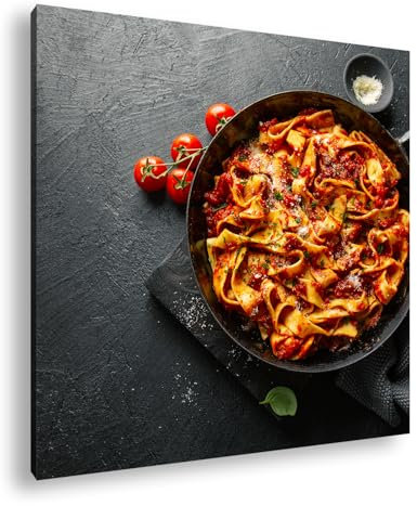 deyoli Eine rustikale Pfanne voll mit Pasta, verfeinert mit einer Tomaten-Basilikum-Sauce – ein Fest für die Sinne. Format: 40x40 cm als Leinwandbild, Motiv gerahmt auf Echtholzrahmen,Digitaldruck