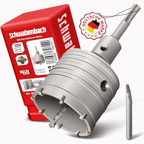 Schwabenbach SDS Plus Bohrkrone 68 mm - Zentrierbohrer - Hammerschlagfest - Bohrkrone Steckdose für Mauerwerk und Beton 68mm (kein SDS MAX)