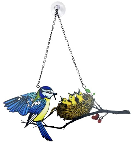 Mehrfarbige Vögel auf einem Draht, gebeiztes Metall, Fensterbehang, Vogel-Ornamente, Kunst-Panel, hängende Kolibri-Sonnenfänger, Dekoration für Fenster, Auto, Wand, Terrasse, Garten,