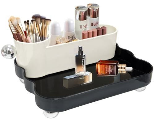 Bukuhlio 2-in-1 Schminktisch Organizer, Kosmetik Organizer, Makeup Organizers, Schwarz+Weiß