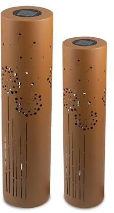 UNUS 2er Set Solarlampen für den Garten 60 cm und 80 cm, mit Pusteblume, Gartenlampen für draußen in Rostbraun, Solarlaterne für den Außenbereich als Gartenbeleuchtung