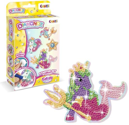 DIAMONDZ CRYSTAL PAINTING Starter Set Stickers Galupy Mermaid - Diamond Painting Kinder Aufkleber Set, DIY Diamant Malerei Bastelset, Mosaikherstellung für Kinder