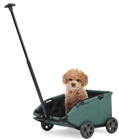 Mini-Hundewagen für Mini-Haustiere, faltbarer multifunktionaler Einkaufswagen mit ausziehbarem Ziehgriff Im Freien, Wagon eingebautem Kissen und Sicherheitsseil mit Aufbewahrungstasche (Dunkelgrün)