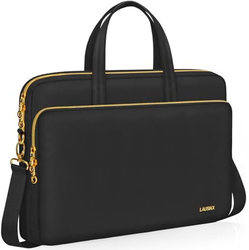 Lausiax Laptop Bag Case 15.6 16 inch for Women Men Laptop Sleeve Briefcase Compatible with HP Envy Pavilion, Dell XPS Inspiron, ASUS VivoBook, Acer, Surface, Messenger Shoulder Bag with Handle, Black