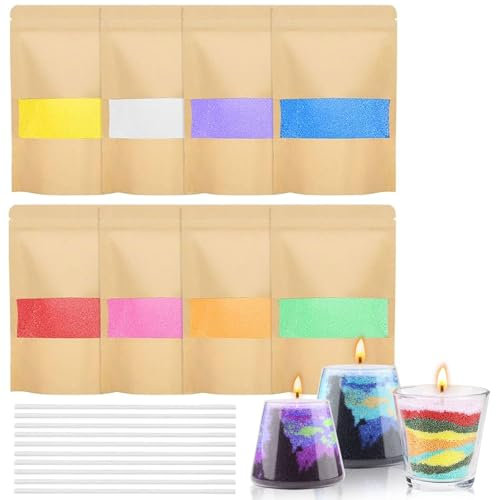 Kerzensand Set, Kerzenwachs zum Gießen, 8 Farben Kerzenwachs Granulat, mit 10 Docht, Paraffinwachs für Kerzen, Wachsgranulat für Kerzen, Kerzen Sand für DIY