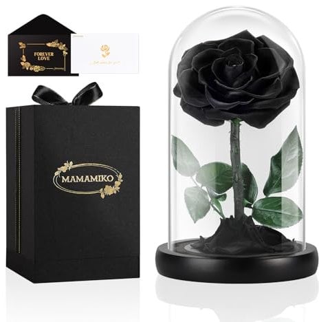 MAMAMIKO Rose Eternelle sous Cloche, Fleur Eternelle Cadeau, Rose Eternel Noire,Idée Boite Rose Cadeau pour Femme,Saint-Valentin,Anniversaire,Fête des Mères,Mères,Amie,Grand Mere