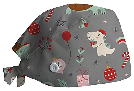 Btruely Weihnachten Drucke OP Haube für Damen 2024 Christmas Neu Chirurgische Hut Baumwolle Atmungsaktiv Kochmütze Verstellbar Peeling Arbeitskappe für Zahnärzten Ärzten Pflege Schönheit Arbeiterin