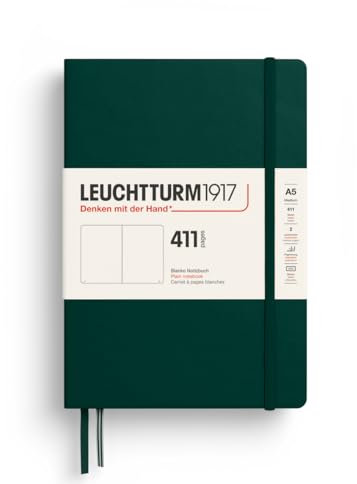 LEUCHTTURM1917 372927 Taccuino 411 Medium A5, Copertina rigida, 411 pagine numerate, Forest Green, Bianco - Più pensieri, più idee, più ricordi, più pagine