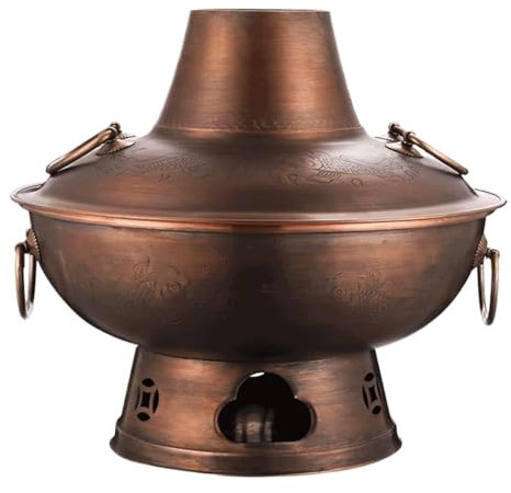 Hotpot Topf Kupfer Hot Pot Vintage Holzkohle Hot Pot Für Home Party Familie Treffen Hotpot Küche Herd Shabu Shabu Topf(B,34cm)